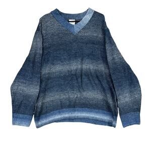 Geoffrey Beene Mens Sweater Blue Striped Pullover Soft Wool Blend Stretch XL